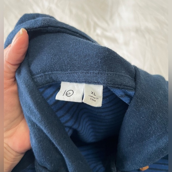 Tentree | Mens XL | Blue Striped Pullover Hoodie Zip Pouch Pocket | Hemp Blend - Picture 7 of 11